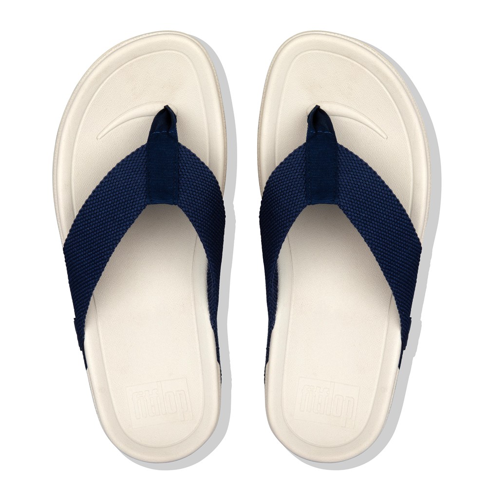 Fitflop Mens Sandals Navy/Beige - Surfer Toe-post - 02ESLYMPH